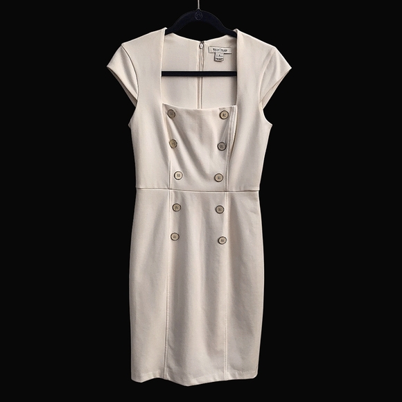WHITE HOUSE BLACK MARKET Winter White Capped Sleeve Button Sheath Dress - Picture 1 of 13